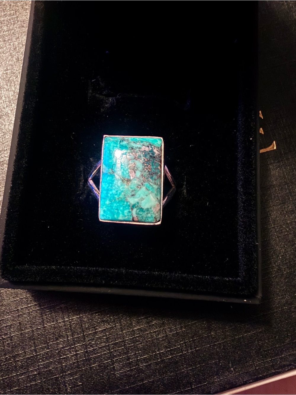 Southwestern Sterling Silver Rectangle Royston Turquoise Statement Ring